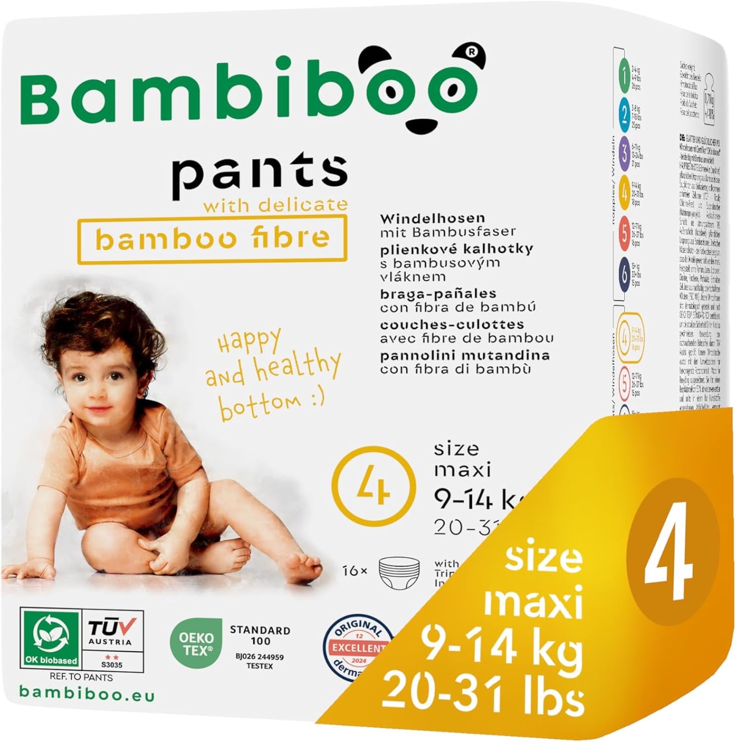 Bambiboo Einwegwindeln, hautfreundlich, feine Bambusfaser – Babywindelhöschen – Einwegwindelüberhosen – Schutz für empfindliche Haut – sehr saugfähig – Größe 4 (Maxi), 16 Stück