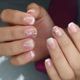 Selbstklebendes Kunstnägel-Set – Französische Kunstnägel – 24-teilig, kurzes quadratisches Design, weiß-rosa Farbverlauf, künstliche Nägel, Ballerina-Maniküre (kurzer rosa Farbverlauf)