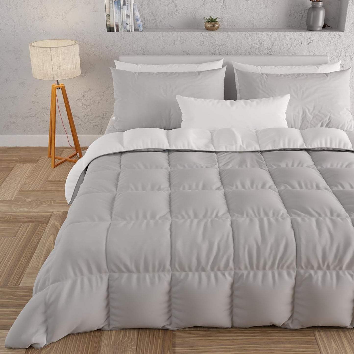 PETTI Artigiani Italiani – Winterdecke für Doppelbett, Maxi, einfarbig, doppelseitig, weiß, grau, 100 % Made in Italy. Bettdecken und Steppdecken Naty Shop