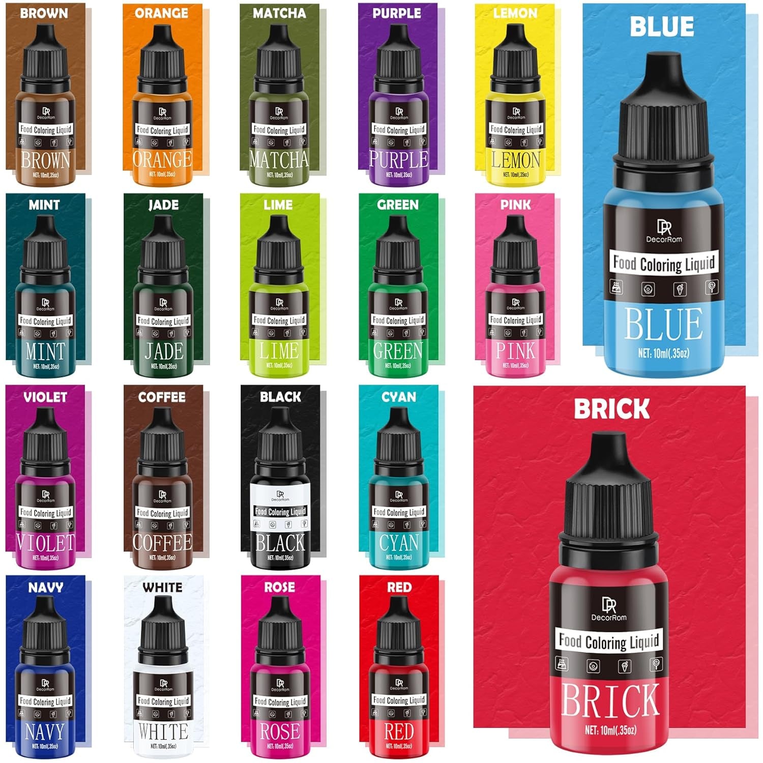 Lebensmittelfarbe – 20 Farben x 10 ml, konzentrierte flüssige Lebensmittelfarbe zum Dekorieren von Kuchen, Backen, Keksen, Macarons – zuckerfreie Lebensmittelfarbe für Getränke, Kuchendekoration, selbstgemachten Schleim, Ostereier