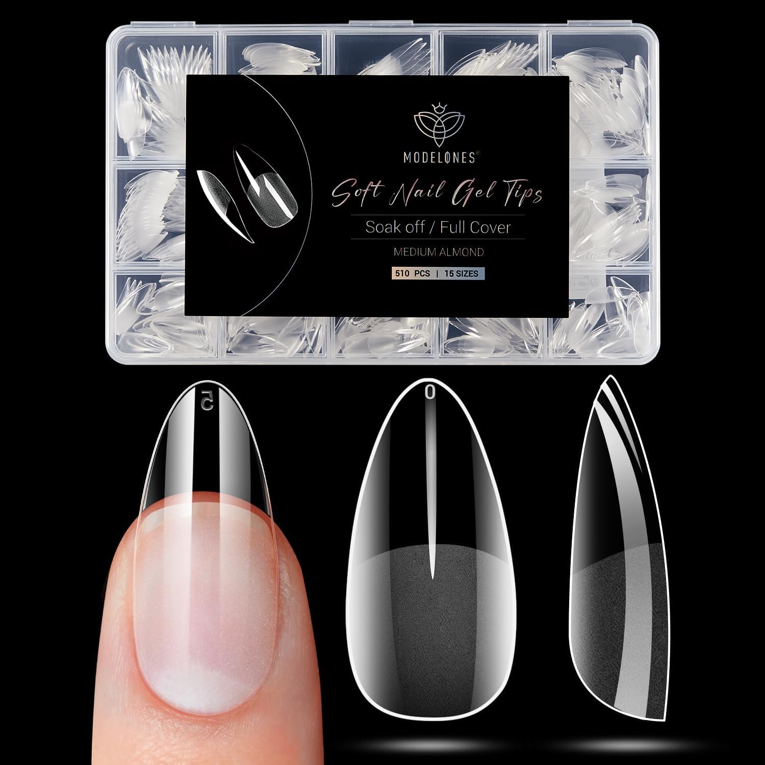 Modelones Nagelspitzen 510 Stück – Full-Cover-Nagelspitzen-Set, Gel-Spitzen-Set, vorpolierte PMMA-Harz-Nagelspitzen, künstliche Nägel zum Aufkleben von Nagelkunst-DIY, kurzes Squoval