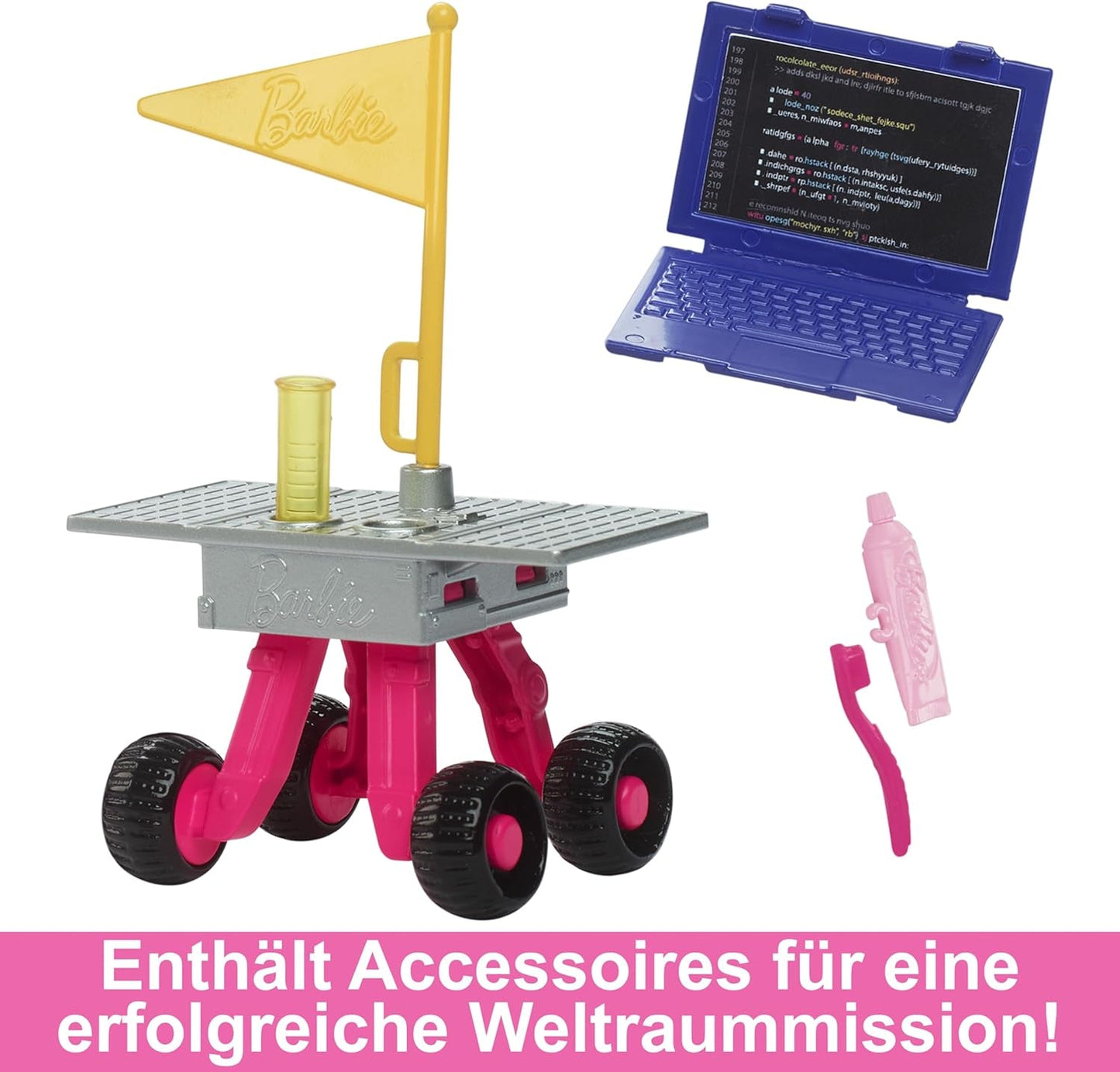 Barbie-Puppe zum 65. Geburtstag und 10 Zubehörteile, brünettes Puppen-Astronauten-Set, Rover auf Rädern, Weltraumhelm mit Wechselvisier und mehr, HRG45