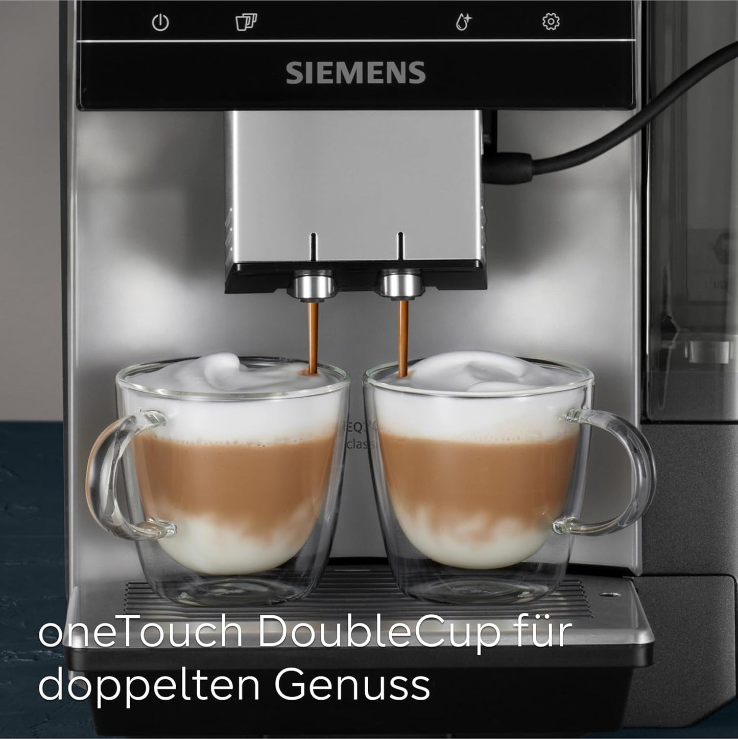 Automatische Espressomaschine Siemens EQ700 classic TP715D01, App-Steuerung, Cold Brew, intuitives Touch-Display, bis zu 10 individuelle Kaffeekreationen als Favoriten, automatische Dampfreinigung, 1500 W, silbergrau