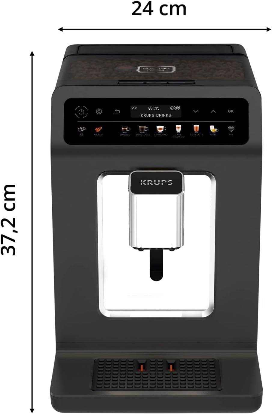 KRUPS Evidence One automatische Espressomaschine mit Milchschlauch, One-Touch-Cappuccino, 12 Spezialgetränke, 2-Tassen-Funktion, Farbdisplay, Espressomaschine, TÜV-Zertifikat, Schwarz, EA895N10