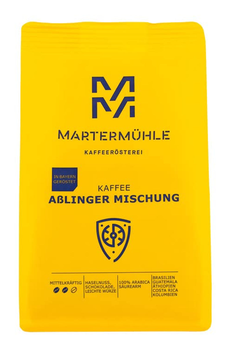 Martermühle Aßlinger Mischung Kaffeebohnen 1kg I Arabica I Geschmacksrichtungen: Haselnuss, Leichte Würze, Schokolade I Ganze Kaffee-Bohnen schonend geröstet, säurearm