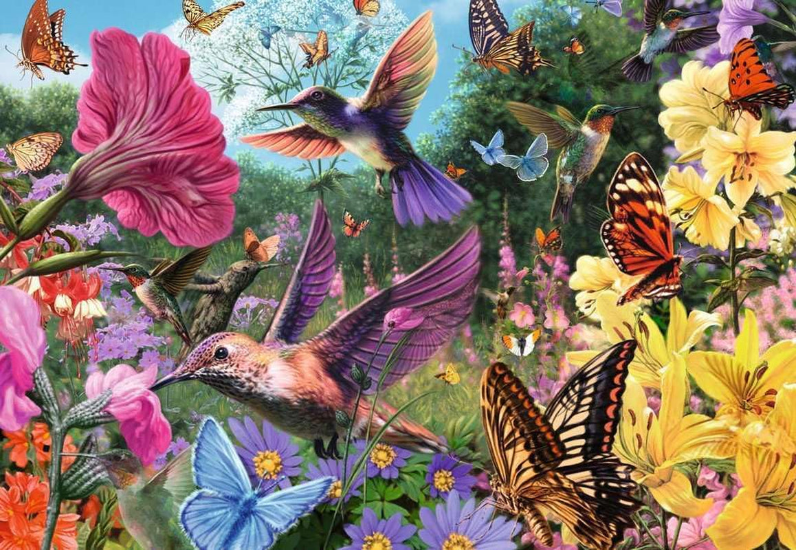 Ravensburger Puzzle 12001369 – Kolibris und Schmetterlinge – 200-teiliges Puzzle für ältere Menschen und Senioren mit größeren Puzzleteilen, Griff, großer Bildvorlage und Puzzlebasis. Puzzle Naty Shop