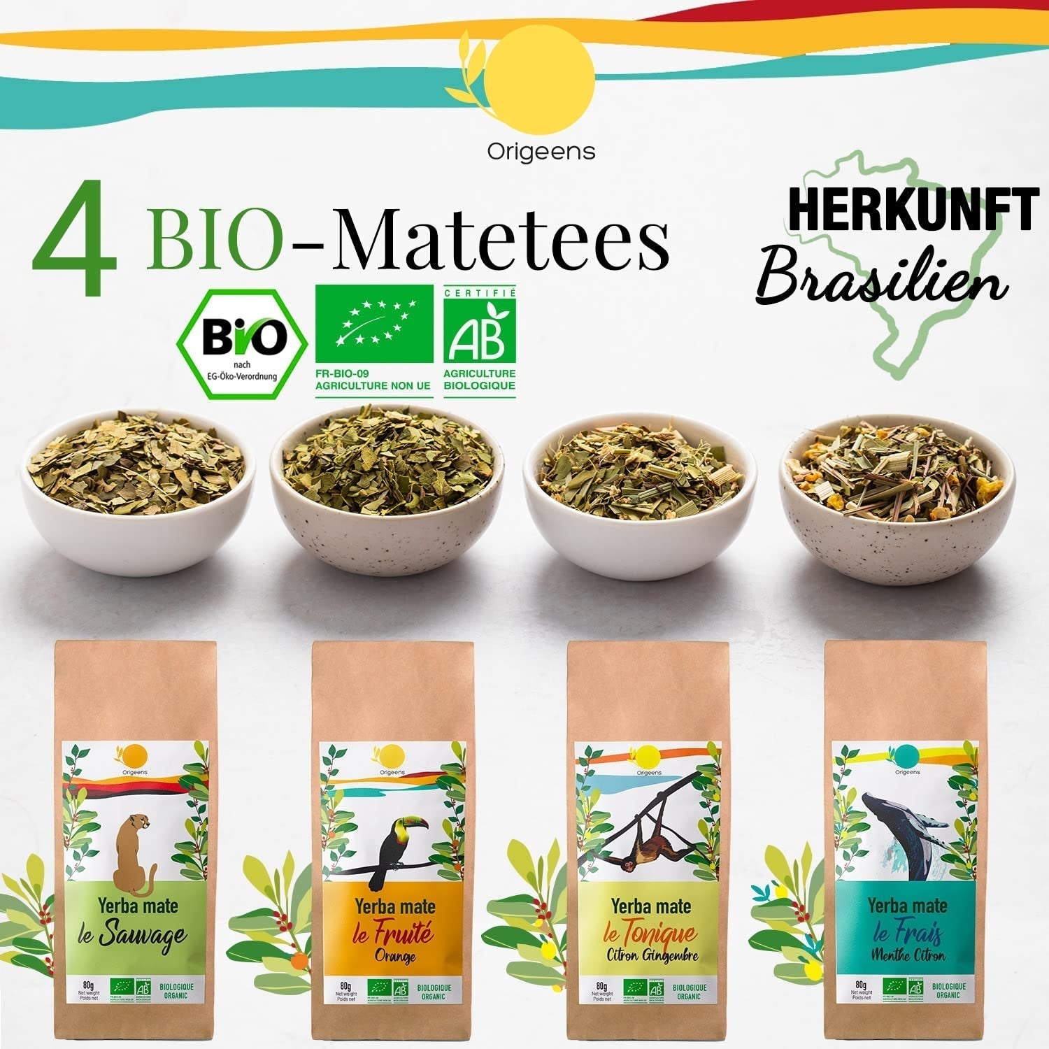 ORIGEENS BIO MATE TEE GESCHENKSET X4 I Yerba Mate Bio 4X80G I Yerba Mate Teeset, Geschenkidee