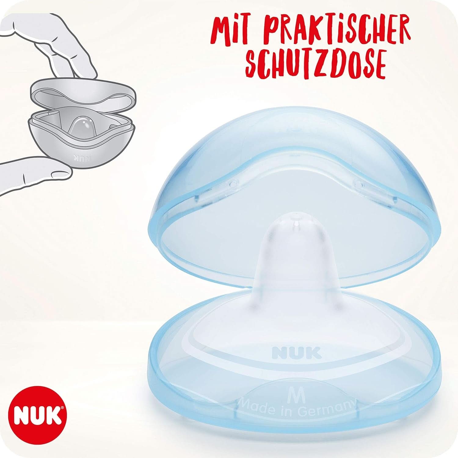 NUK Stillhütten | Brusthütchen Zum Stillen | Schützt vor Wunden Brustwarzen | Dünnes Silikon | Größe M (20 mm) | Inklusive Schutzdose | 2 Stück Babynahrung und Stillzubehör Naty Shop