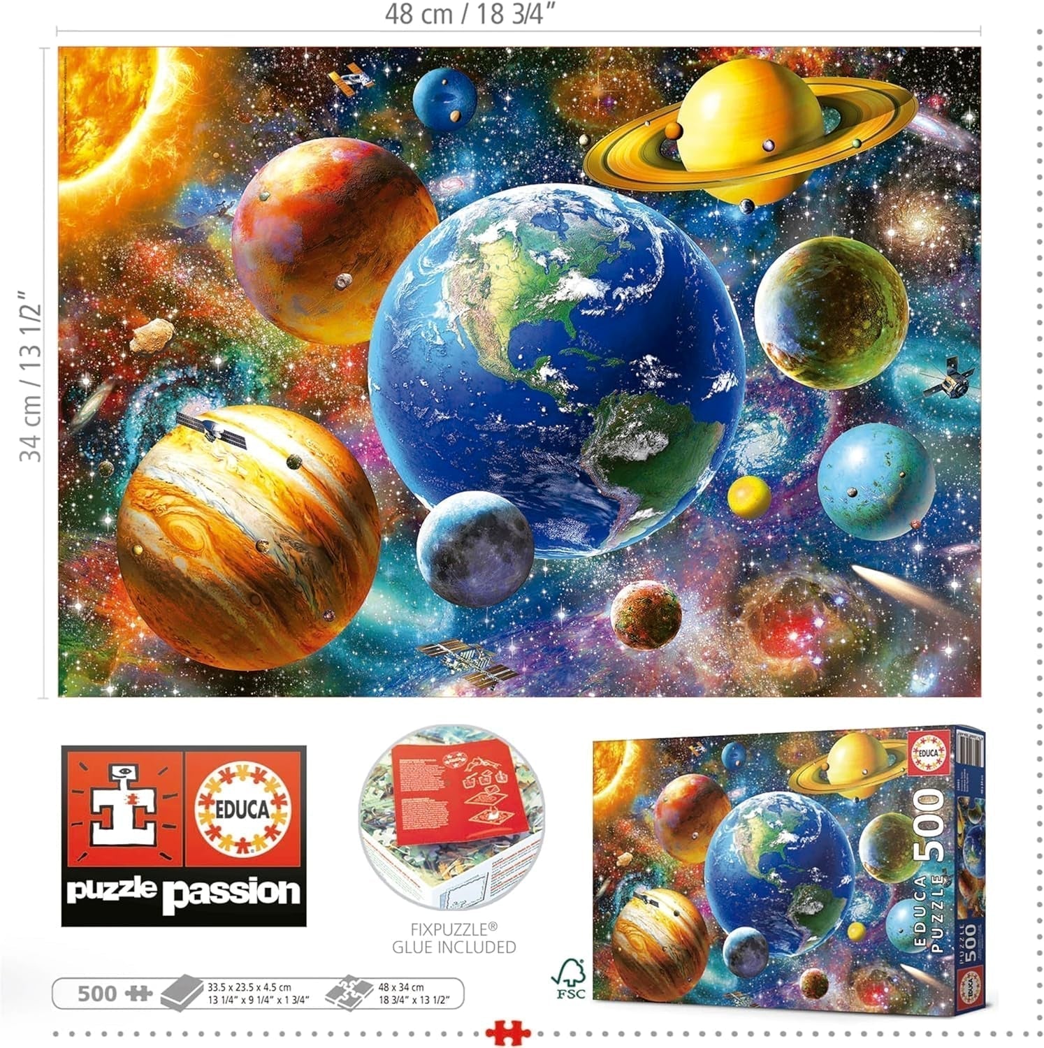 Educa - Puzzle 500 Teile für Erwachsene | Sonnensystem, Puzzle 500 Teile für Erwachsene und Kinder ab 11 Jahren, Planeten, Weltraum, Weltraum (18449) Puzzle Naty Shop