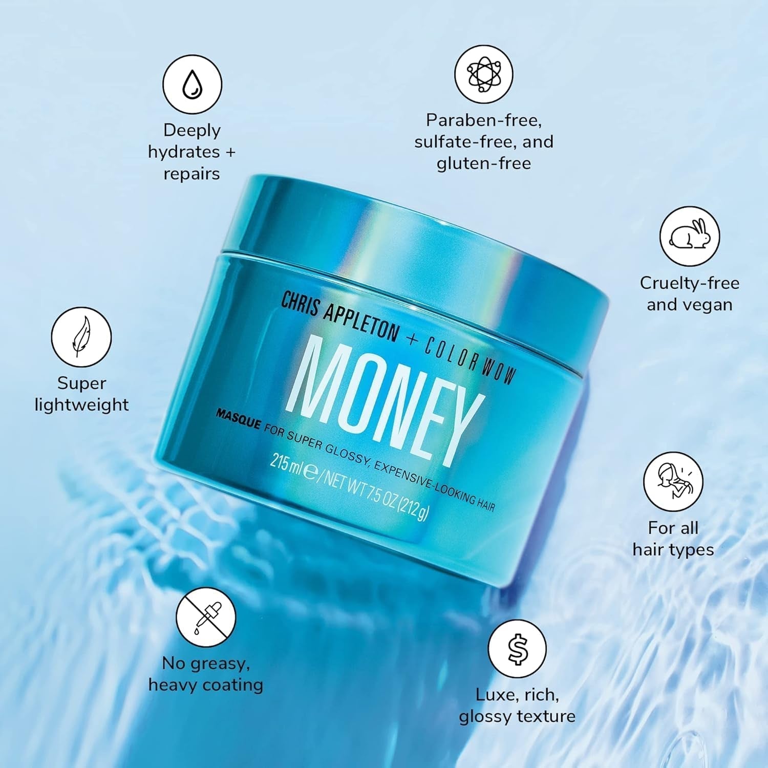 COLOR WOW Moisturizing Hair Mask Money 215 ml – Maske für trockenes und strapaziertes Haar, Haarfeuchtigkeit – Pflege und Wärmeschutz für das Haar, blau Haarmaske Naty Shop