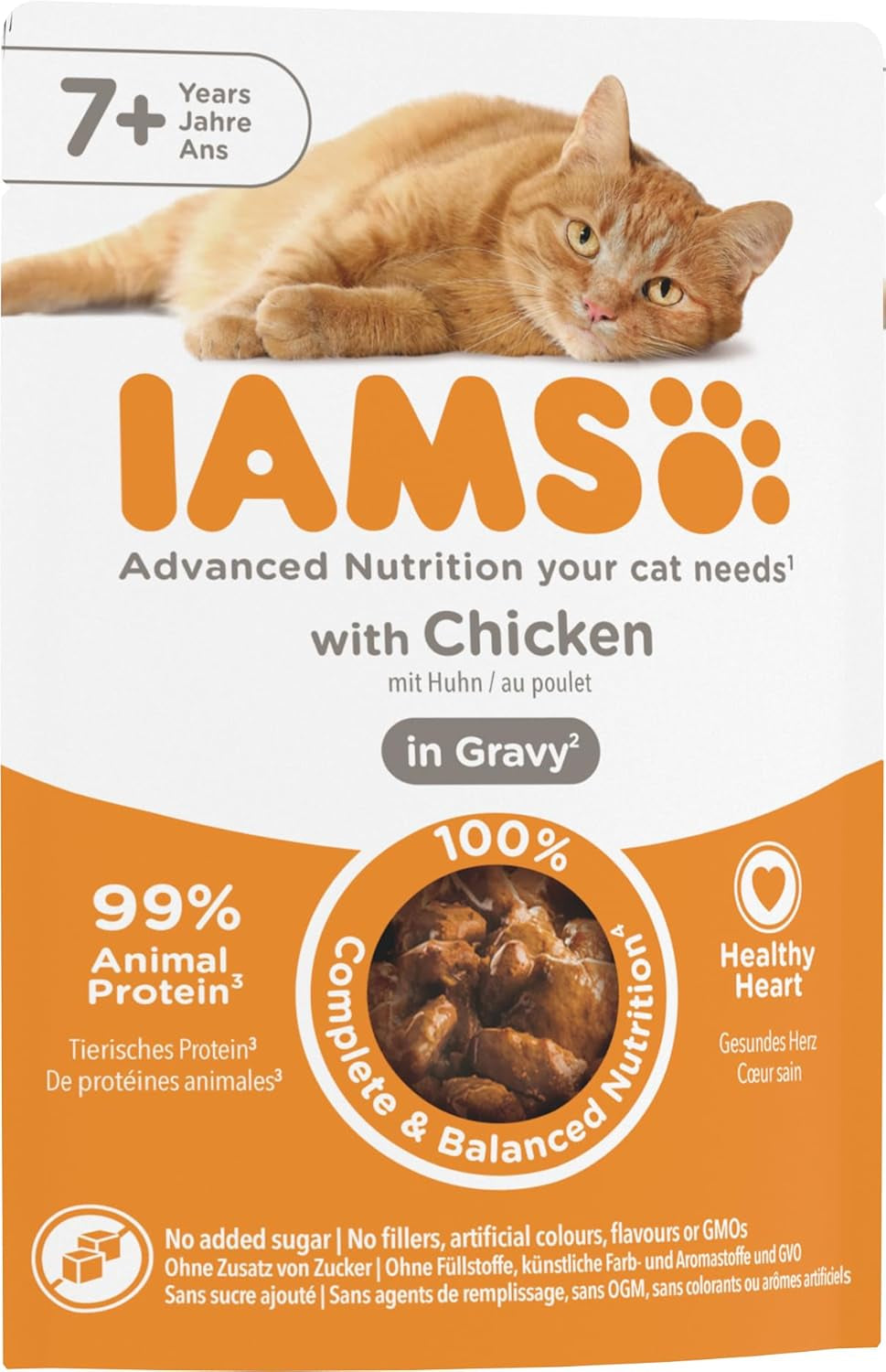 IAMS Delights Nassfutter für Katzen mit Huhn in Soße für ältere Katzen ab 7 Jahren – Probiergröße, Einzelbeutel, 1 x 85 g