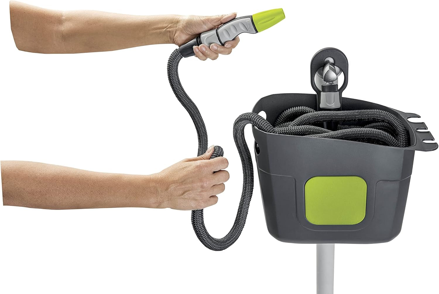 GF SRL, Aquapop Grey Pro 15, selbstverlängernder geflochtener Schlauch, hergestellt in Italien, mit starrem Kunststoffbehälter, ergonomischer Mini-Gartensprüher, Gartenbewässerungsanschlüsse, dunkelgrau