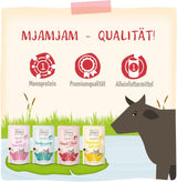 MjAMjAM – Premium-Nassfutter für Katzen – Wellness Pack Rindfleisch, 12er-Pack (12 x 125 g), getreidefrei mit extra Fleisch