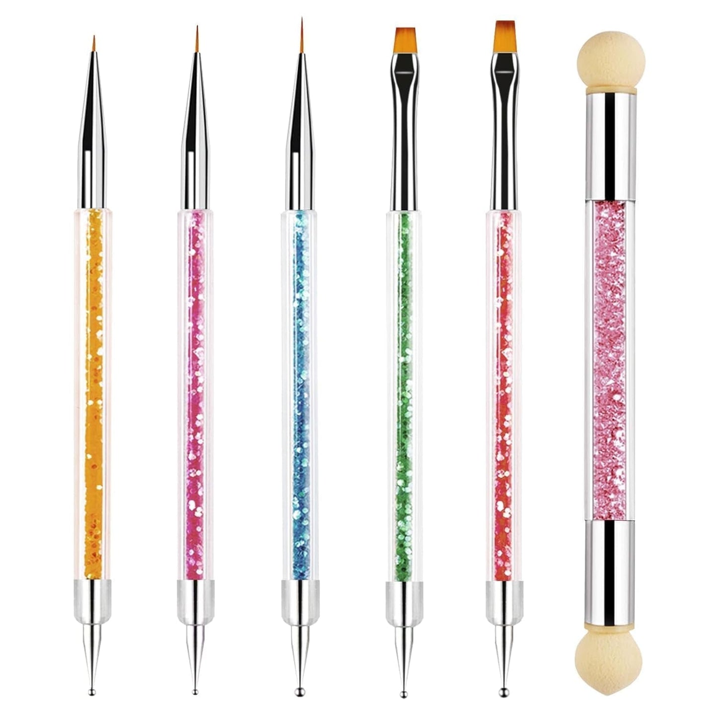 Sularpek 6 Stück Nagel Pinsel, Nail Art Pinsel, Pinsel Nageldesign, Nagel Pinsel Set, Nail Art Dotting Tools Mit 1 Schwammpinsel Applikator, Nageldesign Zubehör Für DIY Nail Art Design