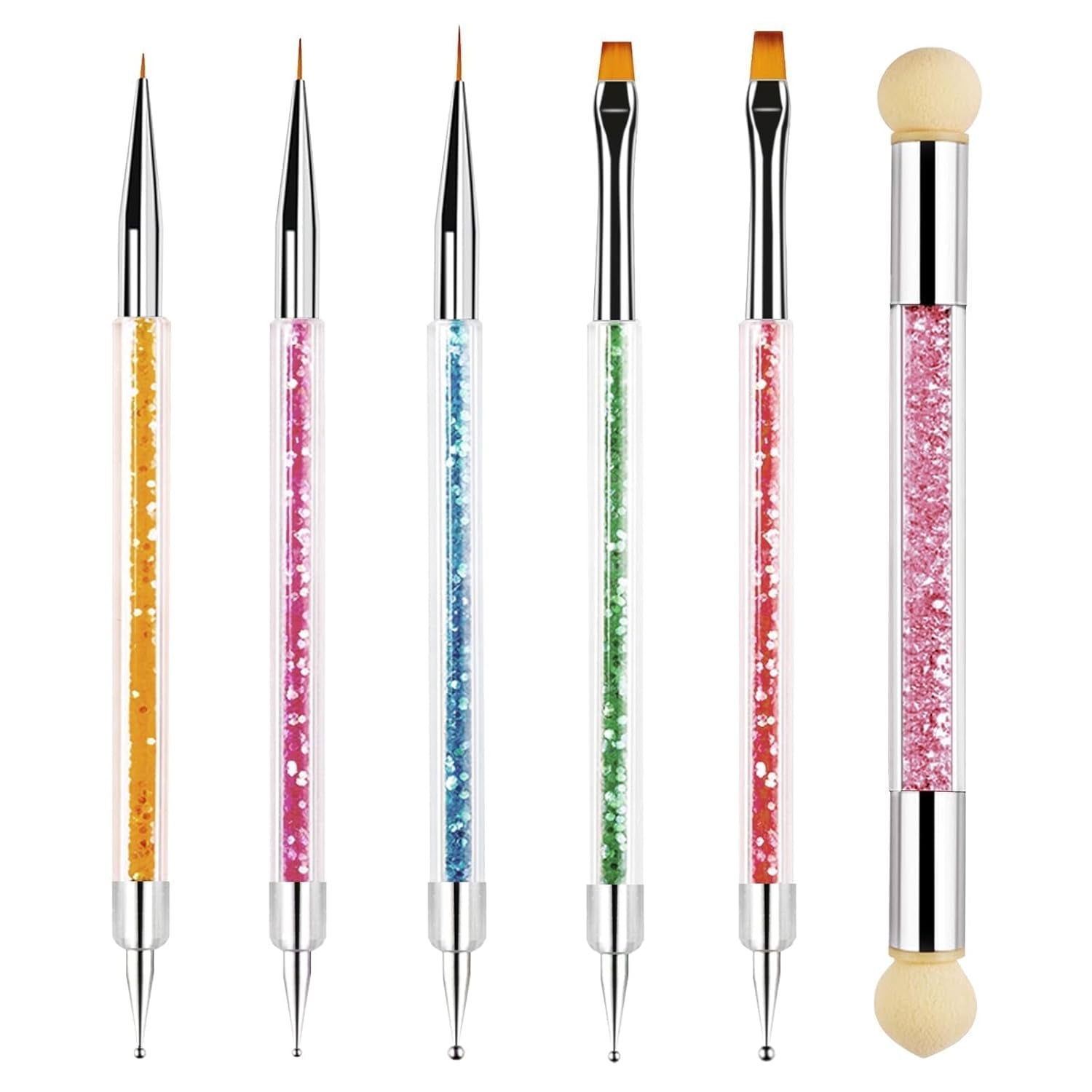 Sularpek 6 Stück Nagel Pinsel, Nail Art Pinsel, Pinsel Nageldesign, Nagel Pinsel Set, Nail Art Dotting Tools Mit 1 Schwammpinsel Applikator, Nageldesign Zubehör Für DIY Nail Art Design