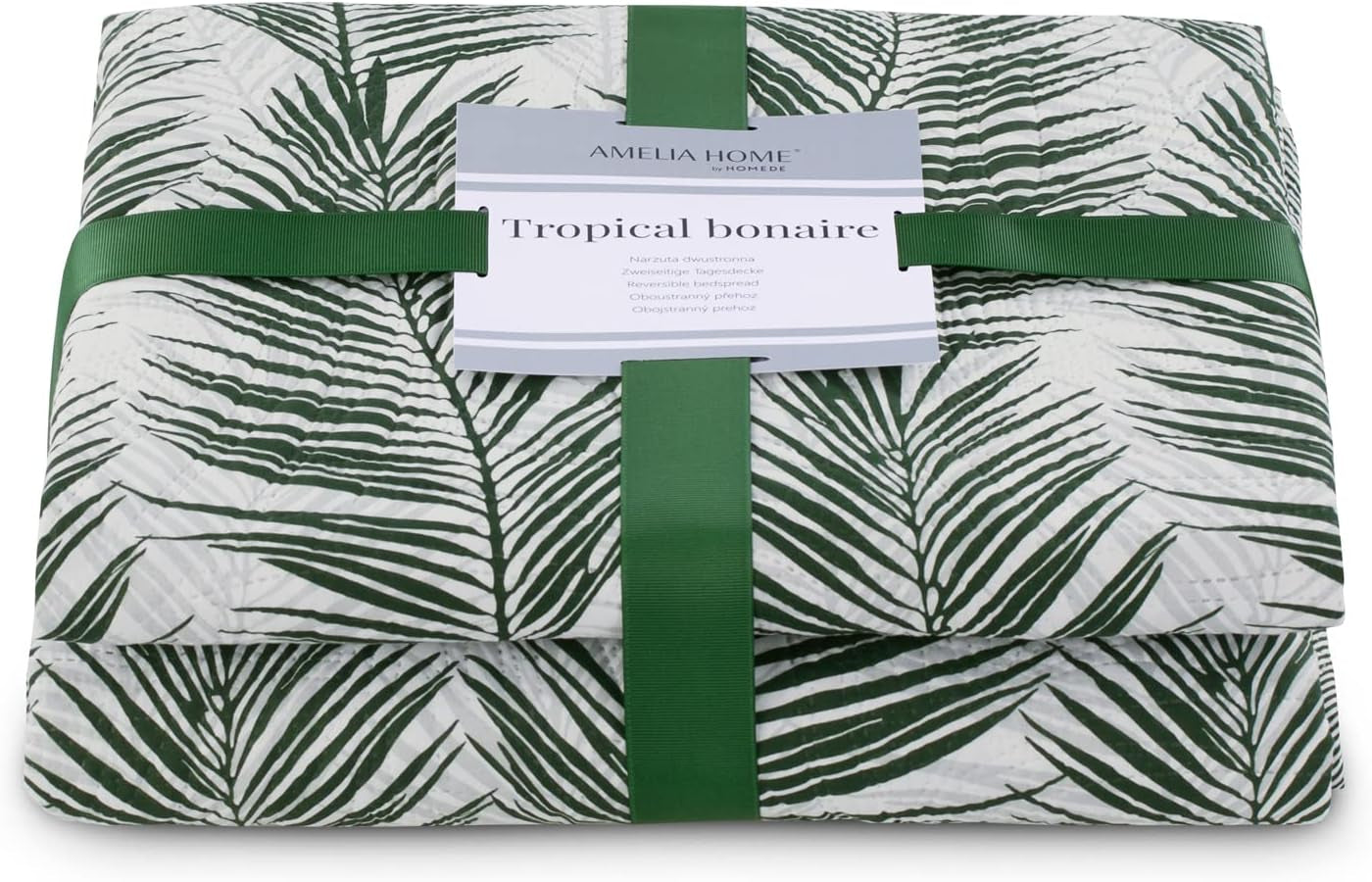 Ameliahome Tagesdecke, Tagesdecke, 170 x 210 cm, doppelseitig, pflegeleicht, Tagesdecke, Pflanzenmuster, grün, weiß, tropische Bonaire-Betten und Decken. Besuchen Sie den AmeliaHome-Store