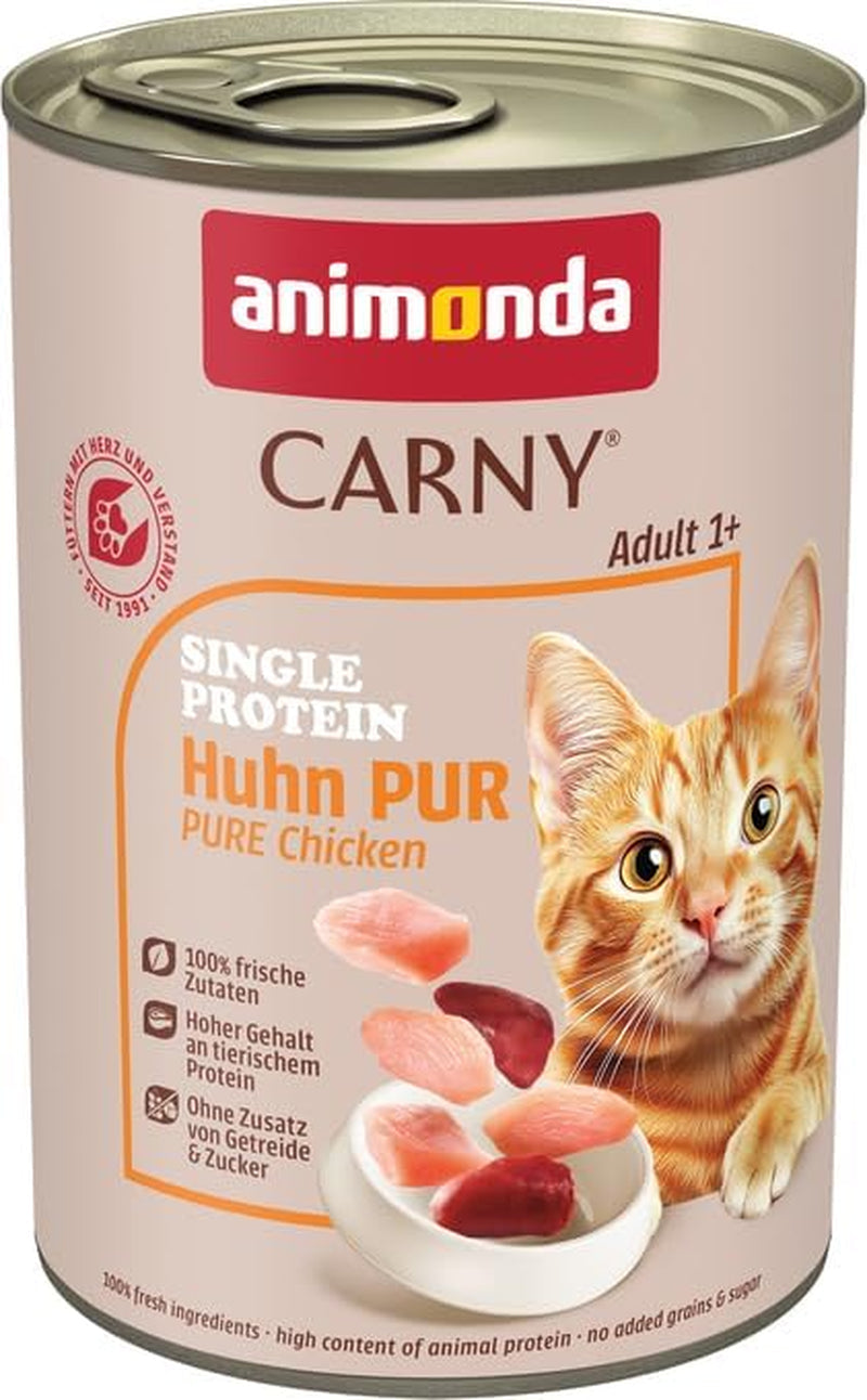 animonda Carny Adult Single Protein Pure Chicken (6 x 400g), Nassfutter für ausgewachsene Katzen mit einer einzigen Proteinquelle, Nassfutter für ausgewachsene Katzen, getreidefrei und zuckerfrei