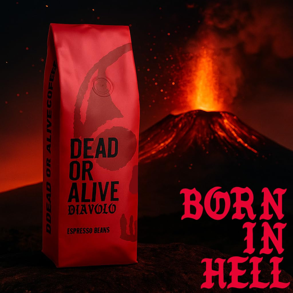 DEAD OR ALIVE DIAVOLO – Extra dunkler Espresso – 100 % Robusta – Extrem stark – Niedriger Säuregehalt – Stabile Creme – Ganze Bohnen 1 kg – Naples Roast