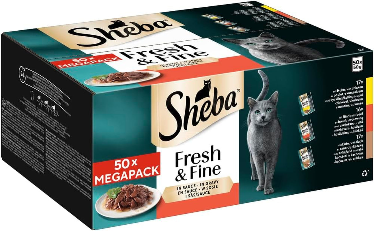 Sheba CATCARE Pouch Wet Fresh & FINE (Fleisch) Stücke in Soße für Erwachsene, 50 g, Multipack Standard