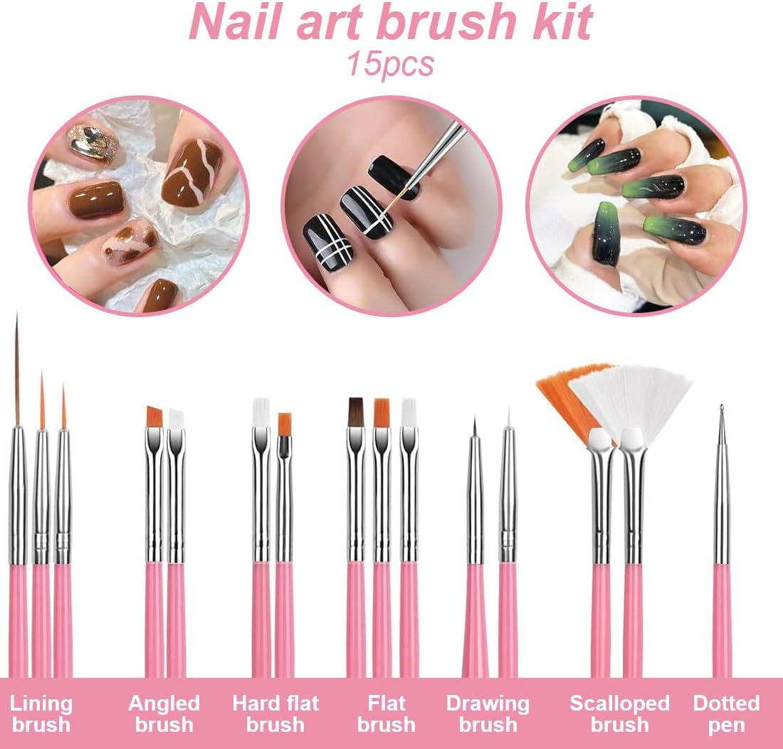 Set mit Nagelaufklebern und Zubehör – 5 Nagelaufkleber, Pinsel, Steine, Zierband, Goldfolie – perfekt für Maniküre und Gelnägel – 50-teiliges Set