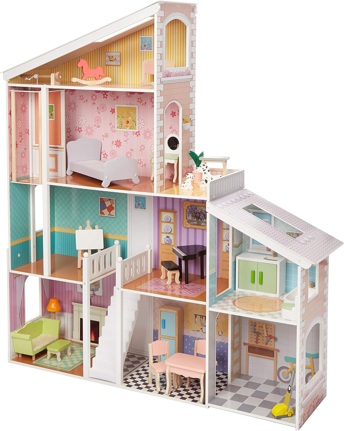 Amazon Basics 4-stöckiges Puppenhaus aus Holz und Möbelzubehör für 12-Zoll-Puppen Naty Shop Puppenhäuser