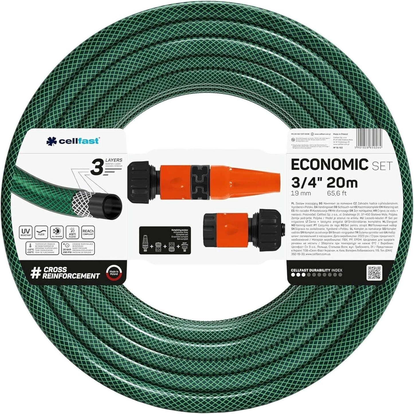 CELLFAST Sprinkler-Set, Gartensprinkler, Rasensprinkler für Blumen und Pflanzen, Schnellanschluss, wirtschaftlich
