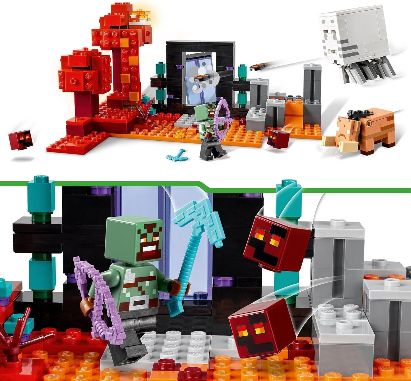 LEGO Minecraft Ambush at the Nether Portal Nether-Spielspielzeug für Kinder mit Kampfszenen und legendären Figuren, einschließlich Ghast-Geschenk für Gamer-Jungen und -Mädchen ab 8 Jahren 21255 Bausets Besuchen Sie den LEGO-Store