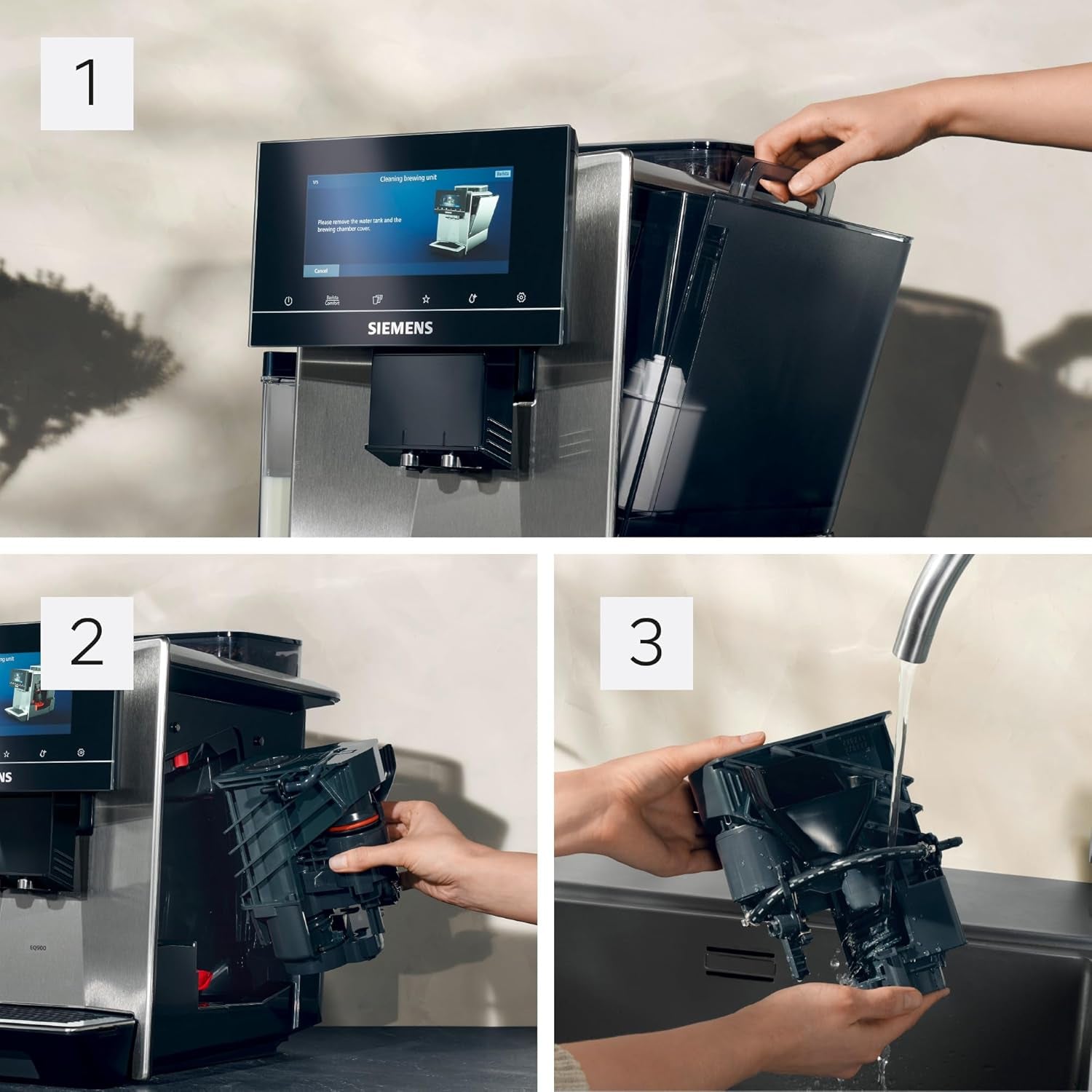 Siemens EQ900 TQ903D03 Automatische Espressomaschine, App-Steuerung, intuitives Touch-Display, Barista-Modus, AromaBoost, Geräuschreduzierung, Premium-Mahlwerk, automatische Dampfreinigung, 1500 W, Edelstahl
