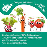 FRECHE FREUNDE Bio-Quetsch-Früchtebeutel mit Äpfeln, Erdbeeren, Roter Bete und Karotte, Obst- und Gemüsepüree im Quetschbeutel für Babys ab 6 Monaten, vegan, 6er-Pack (6 x 100 g)