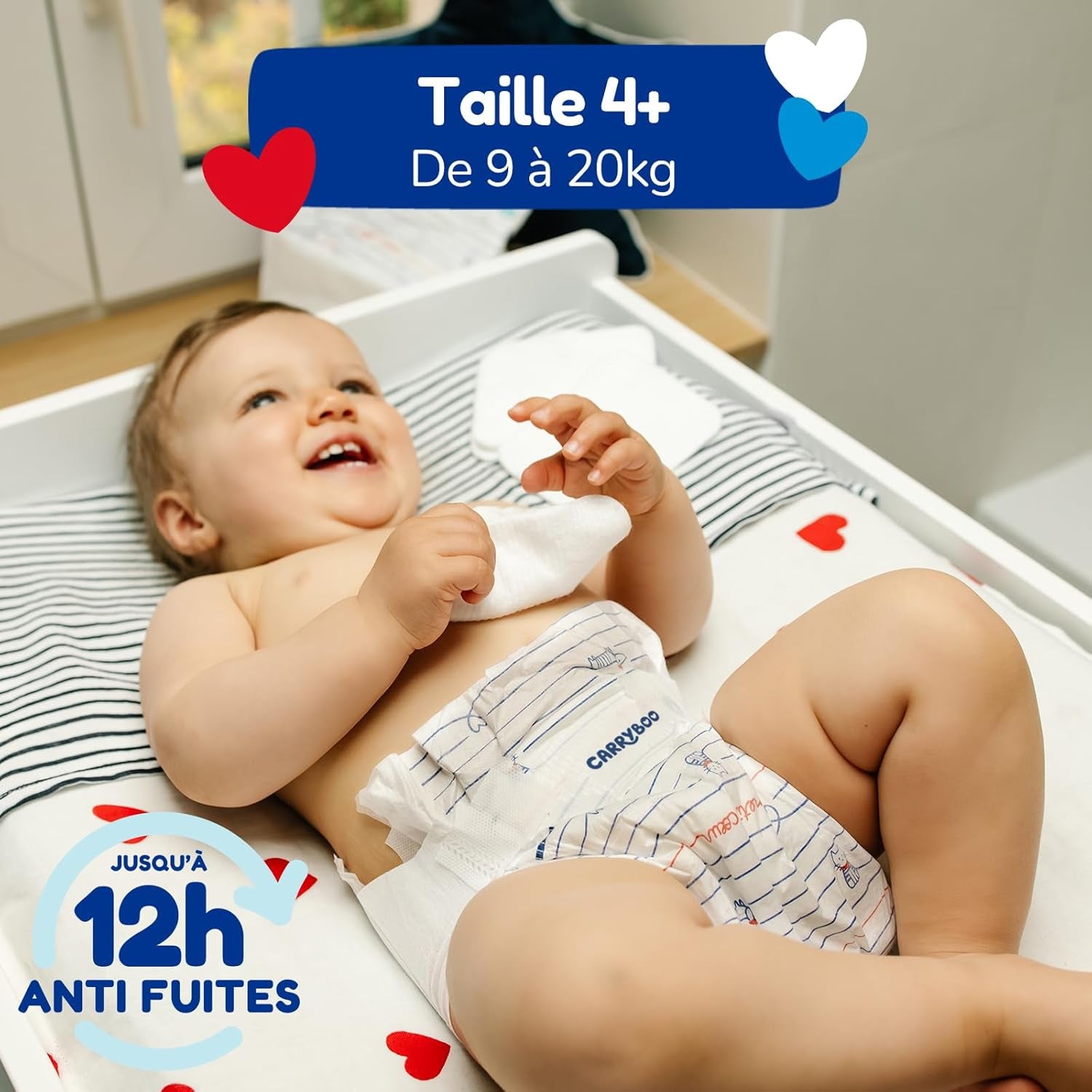 - Windeln Größe 4+ (9-20 kg) – gesund und sehr saugfähig – 12 Stunden auslaufsicher – keine unerwünschten Substanzen – hergestellt in Frankreich – erschwinglicher Preis – 126 Wegwerfwindeln