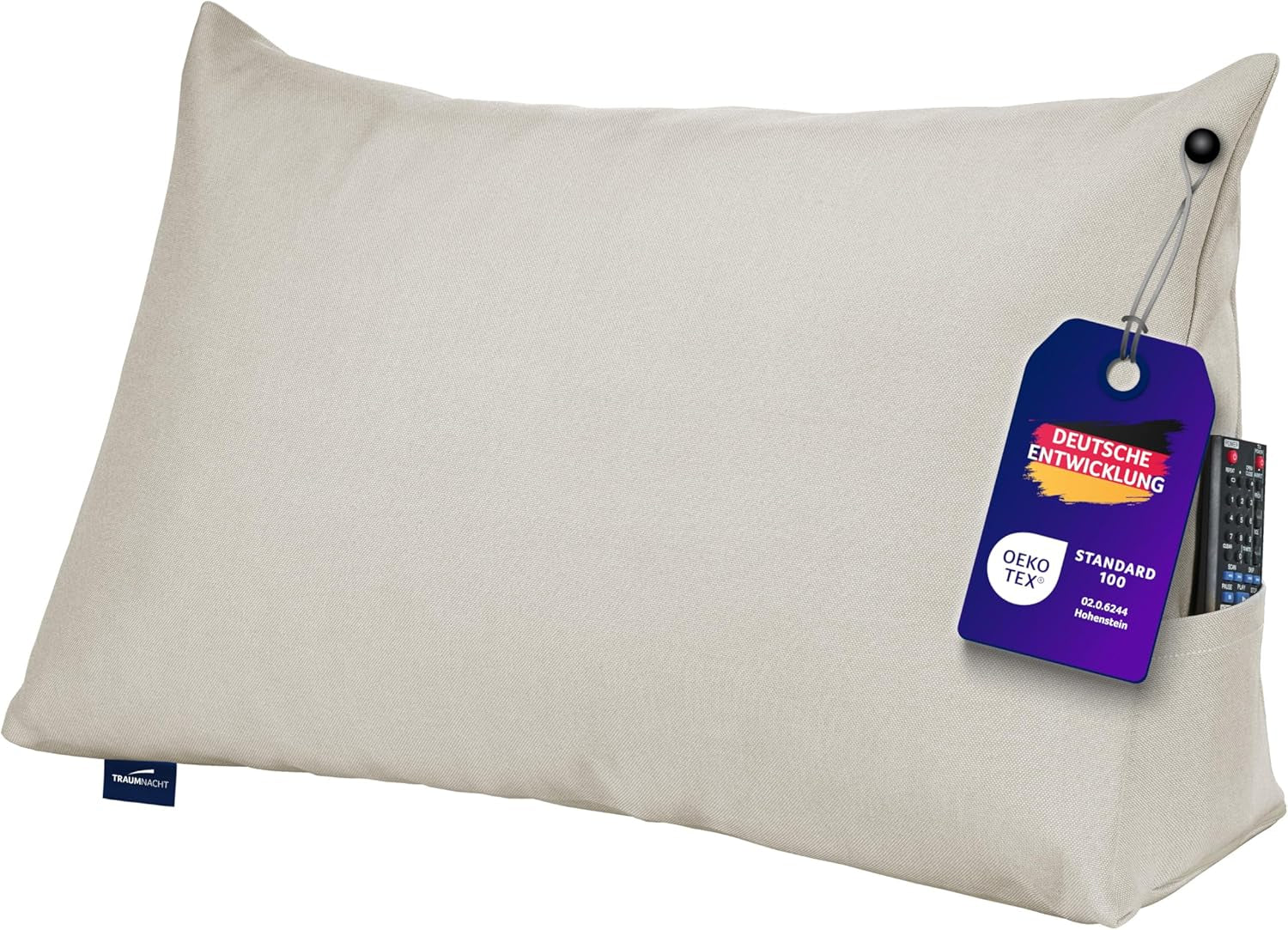 Lesekissen Traumnacht Kuscheliges Rückenkissen, 70 x 40 cm dunkelgrau, abnehmbarer und waschbarer Bezug aus 100 % Polyester, praktische Seitentasche, Öko-Tex zertifiziert, nach deutschen Qualitätsstandards produziert