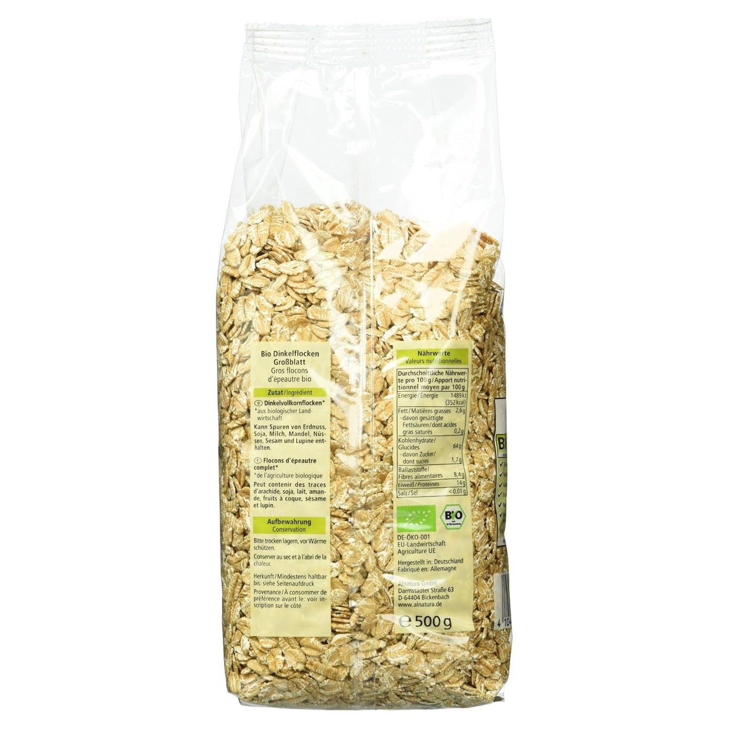 Bio-Dinkelflocken mit großen Flocken, 500g