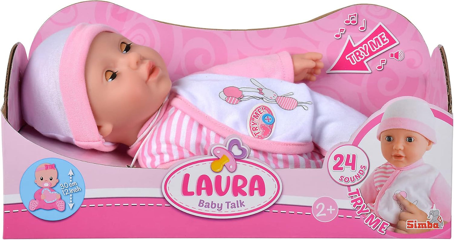 Simba 105140020 – My Love Baby Talk, Weichkörperpuppe mit Schlafaugen im süßen Overall, macht 24 Babygeräusche, 30 cm, Puppe für Kinder ab 2 Jahren