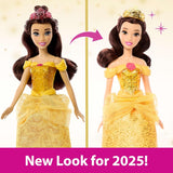 Mattel Disney Prinzessinnen-Spielzeug, bewegliche Belle-Modepuppe mit funkelnder Kleidung und Accessoires, Disney-Film-inspiriertes Geschenk für Kinder HLW11