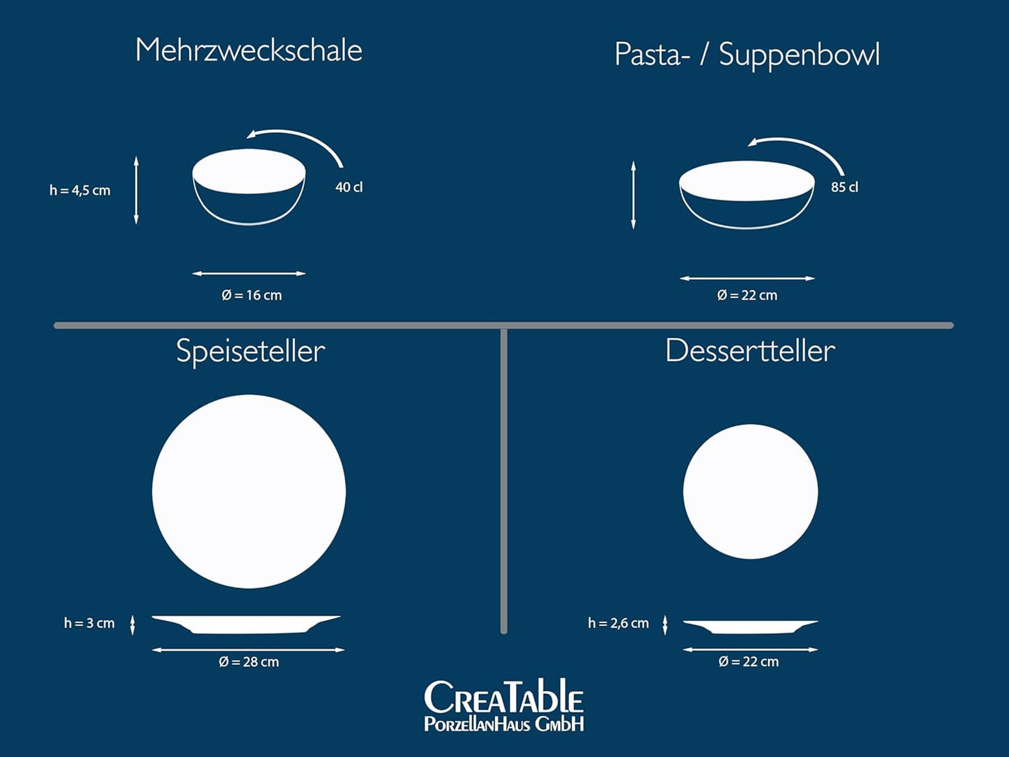 Creatable 22447 Yuki-Serie Geschirrset für 2 Personen, Tellerset aus Porzellan, spülmaschinen- und mikrowellengeeignet, hergestellt in Europa