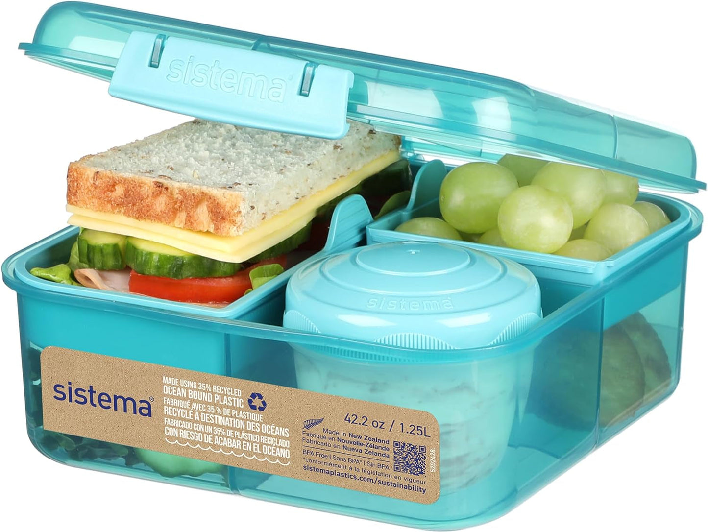 Bento Box TO GO Lunchbox-System mit Fächern | 1,25 L Lunchbox mit Joghurt-/Obstbehälter | für Kinder und Erwachsene l | BPA-frei Minty Teal [21685-8T], Mintgrün Frischhaltedosen Naty Shop Mintgrün (recycelter Kunststoff) 1,25 L