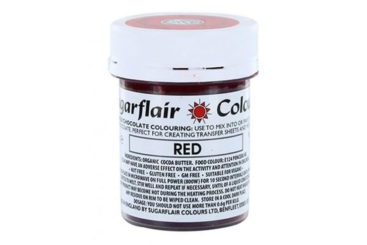 Lebensmittelfarbe Sugarflair Chocolate Lebensmittelfarbe für rote Schokolade - Farbige Bio-Kakaobutter, Schokoladenfarbe zum Färben von Schokolade, Pralinen - 35g