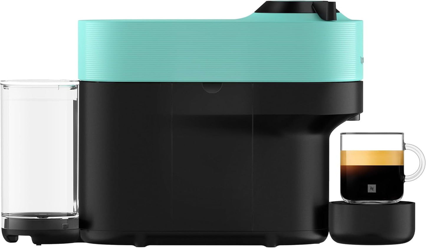 Espressomaschine mit Nespresso Krups Vertuo Pop Kapseln, Fassungsvermögen: 560 ml, automatische Kapselerkennung, One-Touch-System, 4 Tassengrößen, verkürzte Aufheizzeit, nachhaltig, Aqua Mint, XN9204