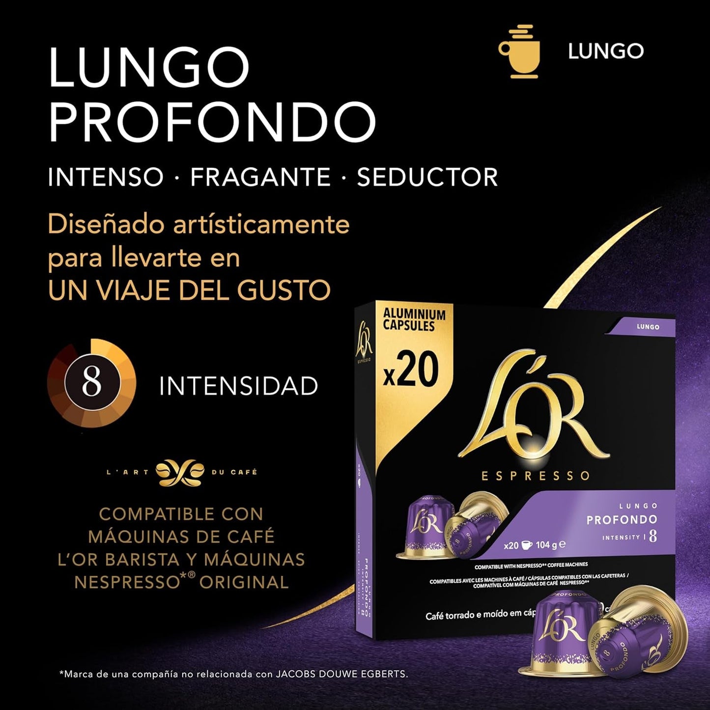 L'OR Espresso Kaffeetassen Lungo Profondo (200 Lungo Kaffeekapseln, Gesicht für Nespresso* Kaffeemaschinen, Intensität 08/12, 100 % Arabica Kaffee, UTZ-zertifiziert), 10 x 20 Tassen