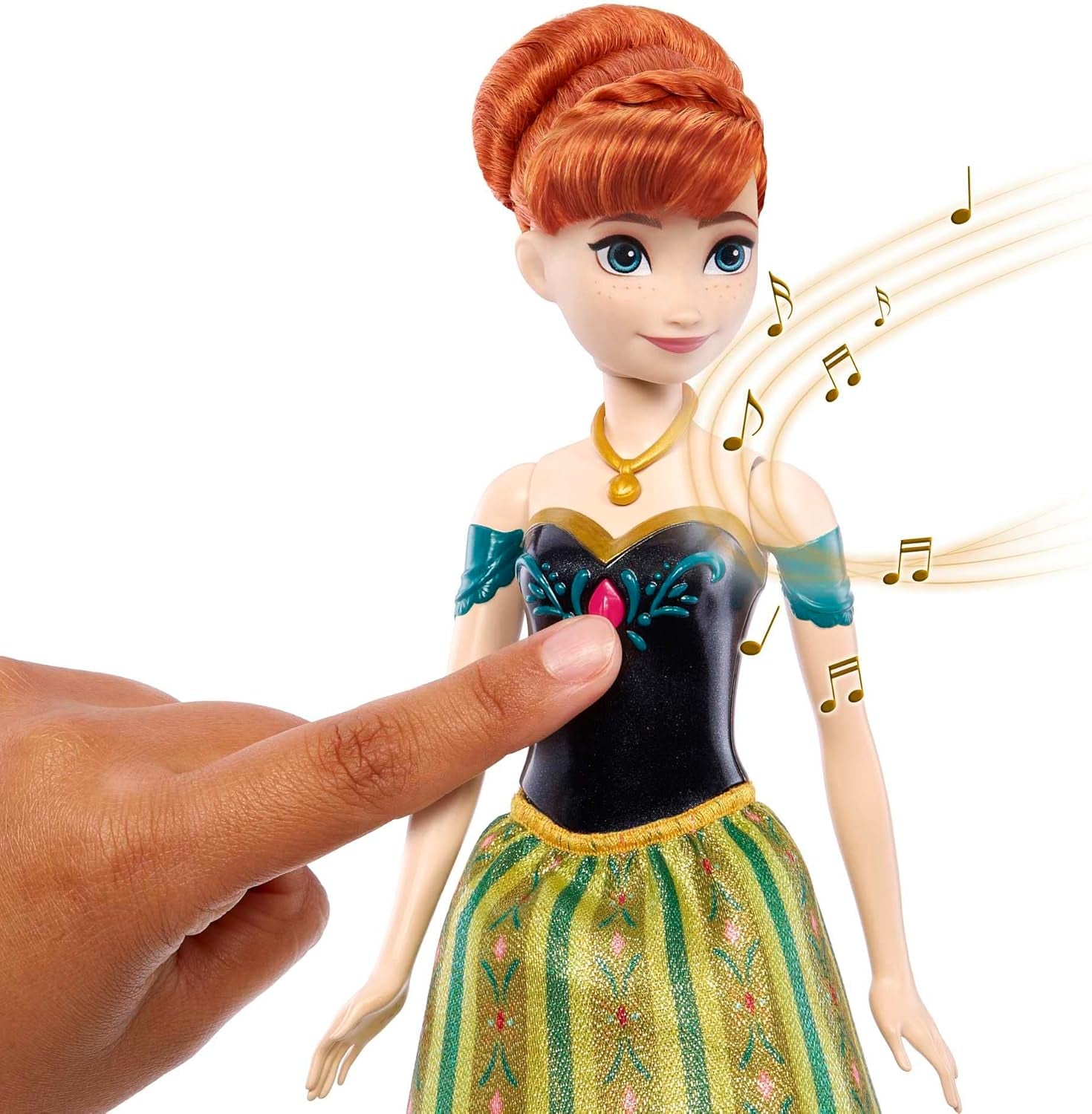 Mattel Disney Frozen Singing Anna Doll – 30-Sekunden-Liedausschnitt, klassisches Schloss-Outfit, abnehmbarer weicher Rock, kämmbares Haar, für Kinder ab 3 Jahren, deutsche Version, HMG41