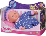 Simba 105010010 – Laura Little Star Puppe mit weichem Körper in süßem Kleid und Hut mit glitzernden Monden und Sternen, 20 cm, im Dunkeln leuchtende Puppe ab 12 Monaten, blaue Puppen, Naty Shop