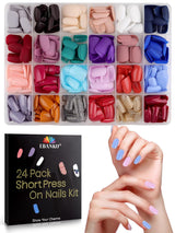EBANKU 576 Stück kurze Press-on-Nägel mit Nagelkleber, 12 Farben kurze matte Kunstnägel, 8 kurze glänzende Kunstnägel, 4 glitzernde Kunstnägel