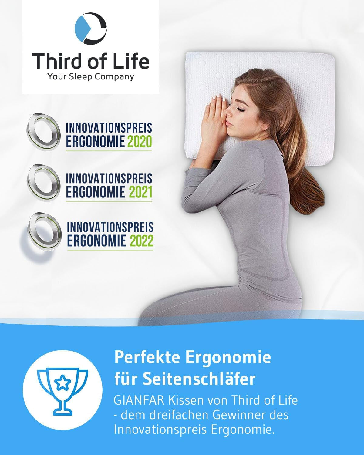 Kissen für Seitenschläfer GIANFAR | Orthopädisches Nackenstützkissen | Ultrafrischer Memory-Schaum gegen Halsschmerzen und Migräne | Thermoregulierender Bezug | Kissen für Seitenschlaf mit Halswirbelsäule 55X40X12/10 cm Orthopädische Halswirbelsäulenkissen Naty Shop