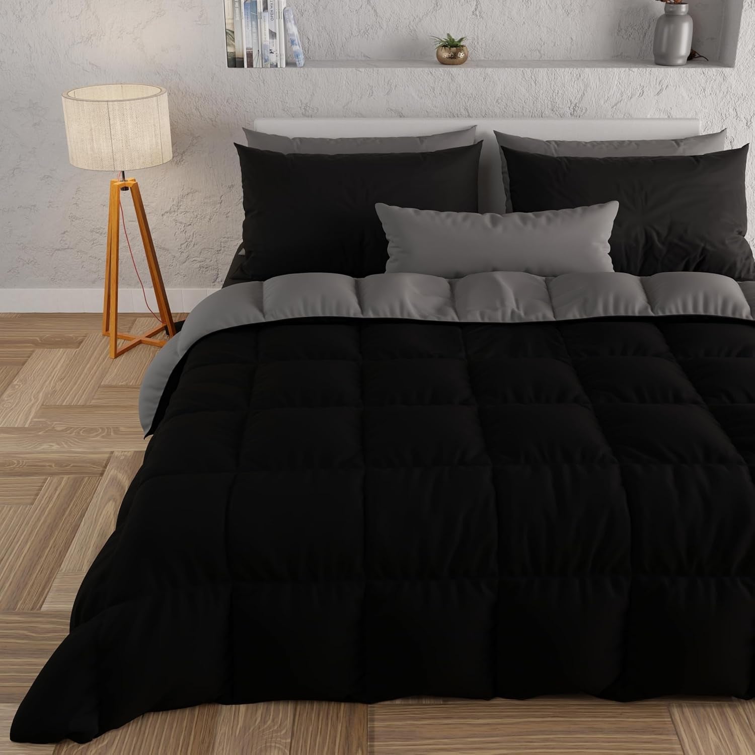 PETTI Artigiani Italiani – Doppelbett-Winterdecke, Maxi, einfarbig, doppelseitig, weiß, grau, 100 % Made in Italy. Bettdecken und Steppdecken Naty Shop Black Matrimoniale Maxi