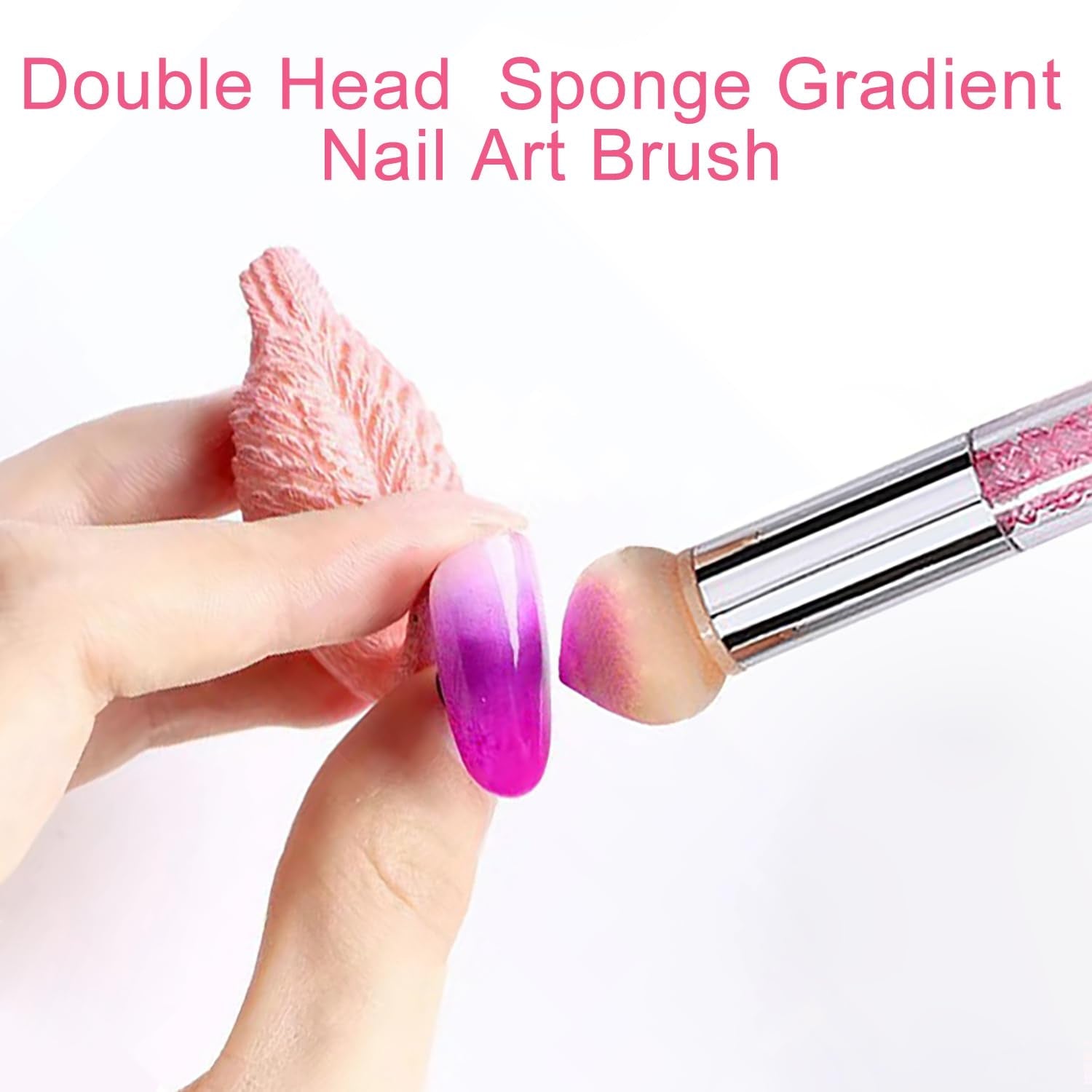 2 Stück Nail Art Rendering-Werkzeuge Doppelter Kopf, Schwammpinsel-Applikator inkl. 8 Ersatzköpfe, Nail Art Schwamm und Tupfpinsel (Weiß, Rosa)