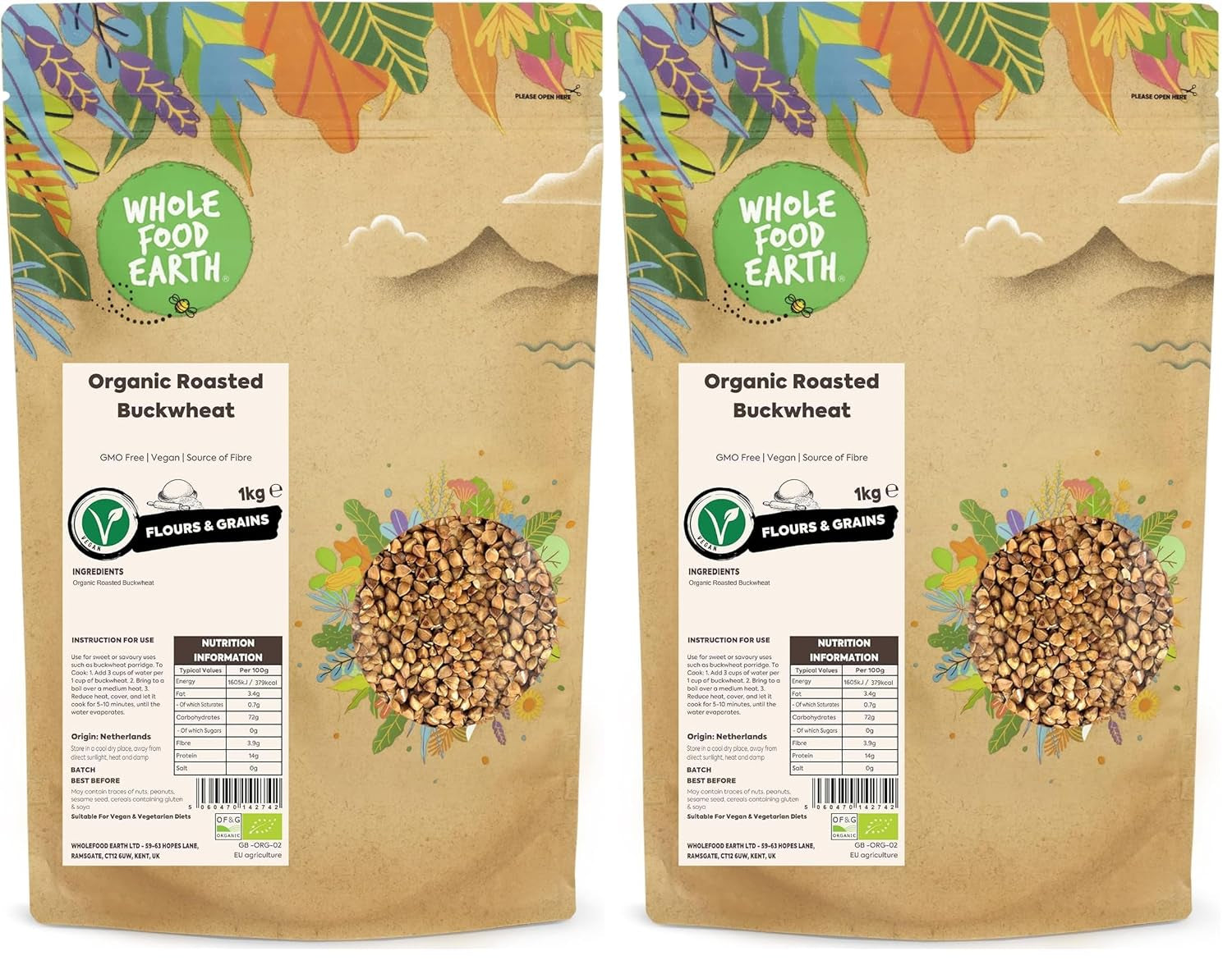Wholefood Earth gerösteter Bio-Buchweizen, 1 kg