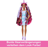 Barbie-Puppe, lustiges, stilvolles Haar mit extra langen, bunten schwarzen Haaren und glitzerndem rosa Kleid, 10 Frisuren und Modeaccessoires JDC86