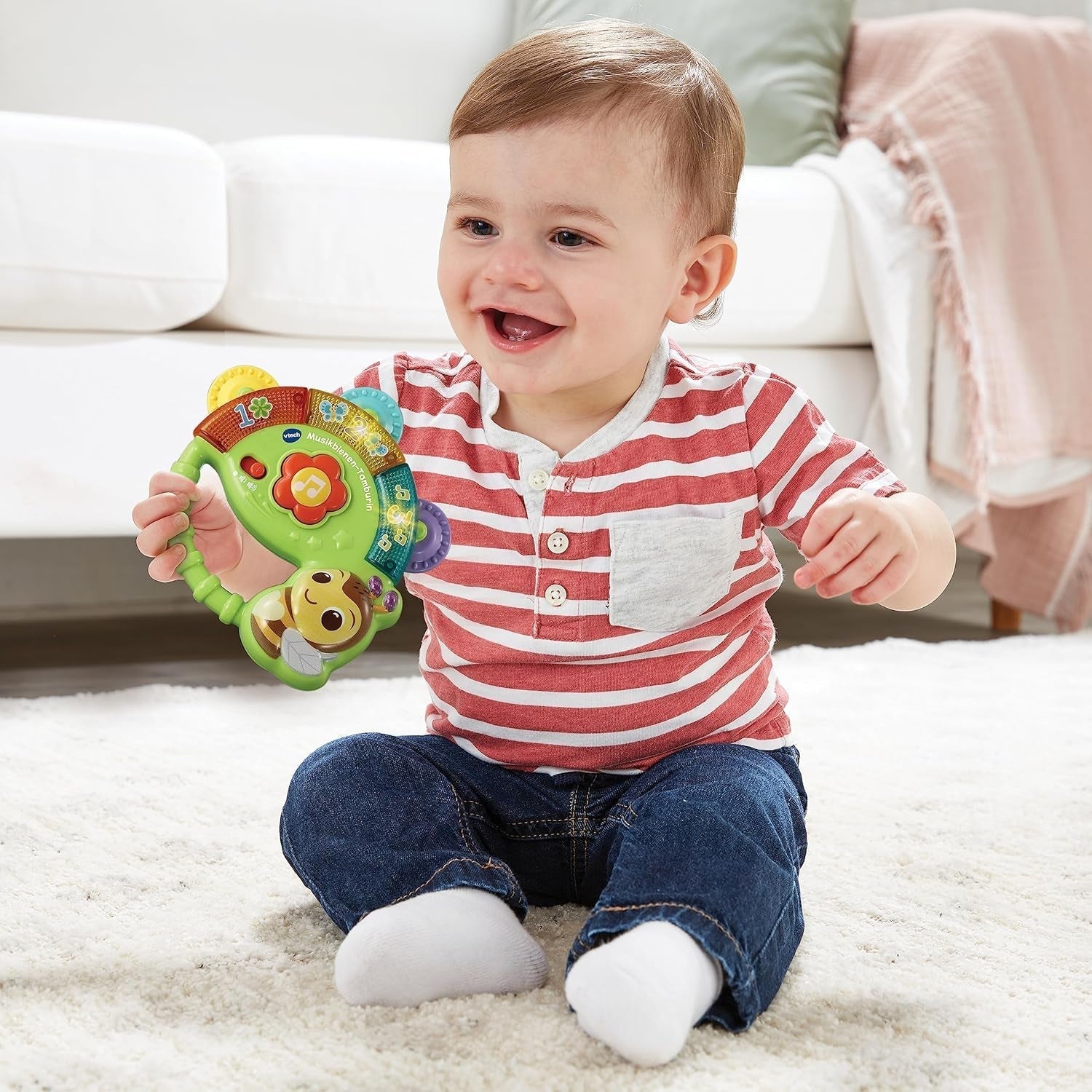 Vtech Baby Musical Bee Tambourine – Musikspielzeug mit Zahlen, lustigen Geräuschen, Sätzen und Liedern – Für Kinder im Alter von 3–36 Monaten. Babyspielzeug Naty Shop
