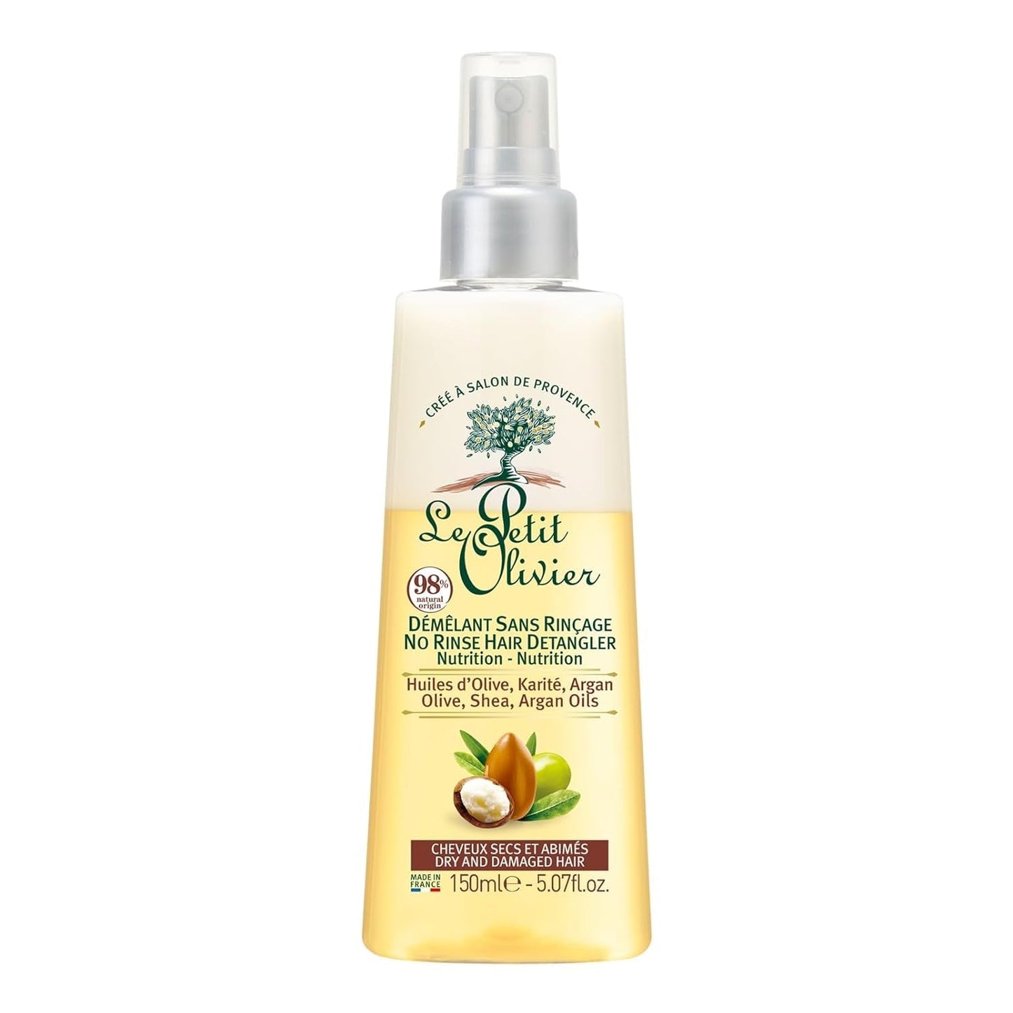 - Entwirrungsspray, Pflege, kein Spülen und Silikon, Oliven-, Shea- und Arganöle, entwirrt, repariert und pflegt - trockenes und strapaziertes Haar - 150 ml Haarentwirrungsprodukte Naty Shop Standardtitel