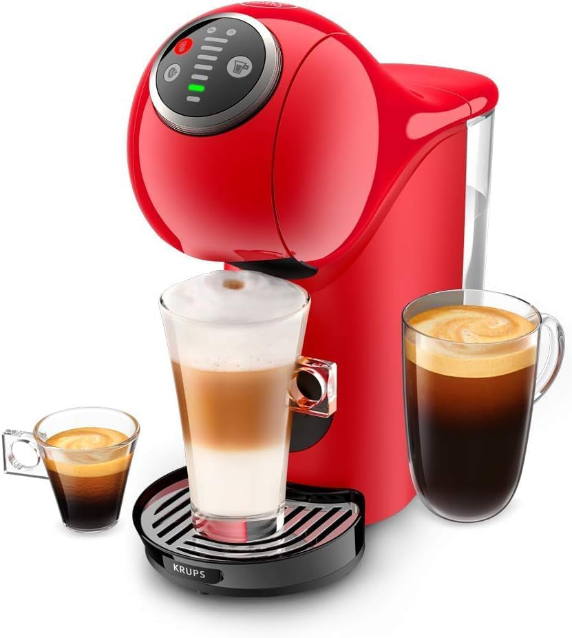 Krups KP3405 NESCAFÉ Dolce Gusto Genio S Plus Kapselmaschine, Espresso Boost, Temperaturwahl, Heiß- und Kaltgetränke, 15 Bar Pumpendruck, 0,8 L Wassertank, 1500 Watt, Farbe Rot mit Café au Lait
